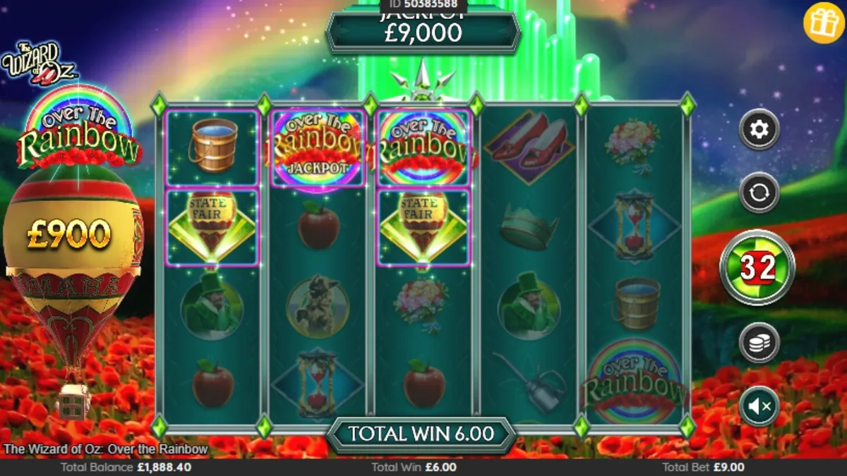 The Wizard of Oz: Over the Rainbow slot game interface