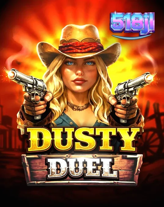Isang tanawin ng Dusty Duel slot na nagpapakita ng Wild West theme at revolver multiplier reel.